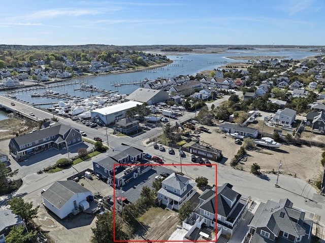 18 Marshfield Ave, Scituate, MA 02066 - aerial view of residential area featuring property boundaries highlighted and a nearby body of water