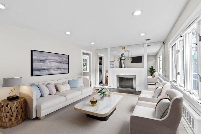 15 Leonard Rd, Sharon, MA 02067 - living area featuring recessed lighting and a fireplace with flush hearth
