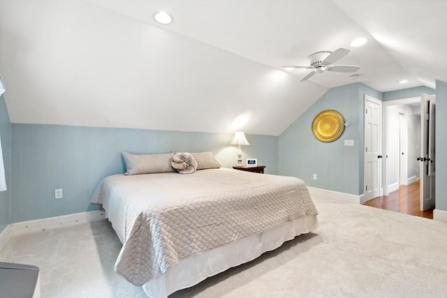 35 Commercial St Unit A, Marblehead, MA 01945 - carpeted bedroom with lofted ceiling, a ceiling fan, and recessed lighting