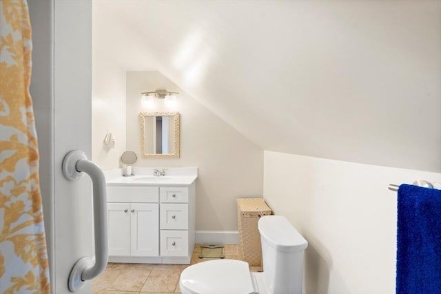 35 Commercial St Unit A, Marblehead, MA 01945 - full bathroom with lofted ceiling, vanity, and tile patterned floors