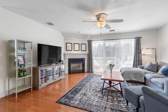 622 Hampton Way Unit 622, Abington, MA 02351 - living room with ceiling fan, wood finished floors, and a glass covered fireplace
