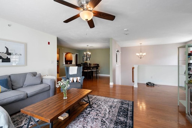 622 Hampton Way Unit 622, Abington, MA 02351 - living room with a chandelier, wood finished floors, ceiling fan, and baseboards