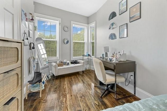 office featuring wood finished floors and baseboards