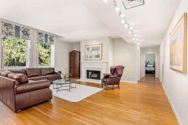 living room with light wood-type flooring