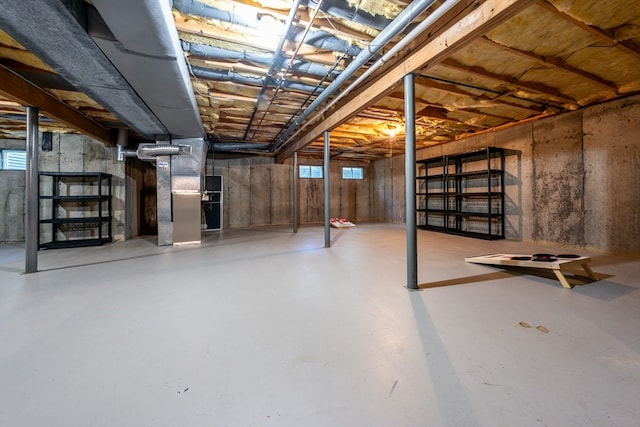 basement with heating unit