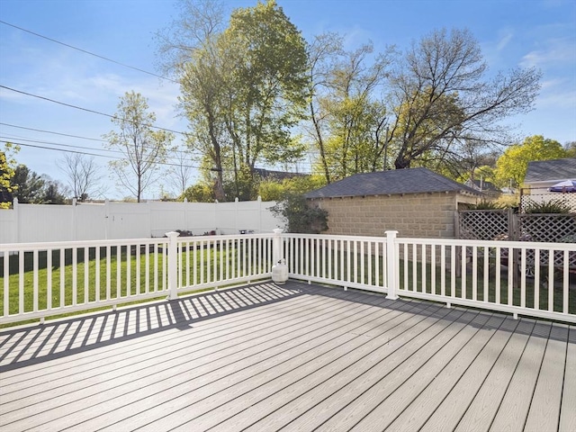deck featuring a lawn and a fenced backyard