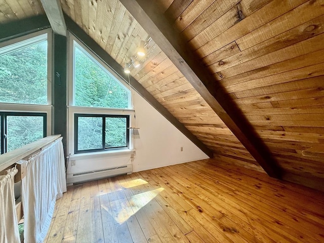 1962 Shelburne Falls Rd, Conway, MA 01341 - bonus room with baseboard heating, wooden ceiling, wood-type flooring, and plenty of natural light