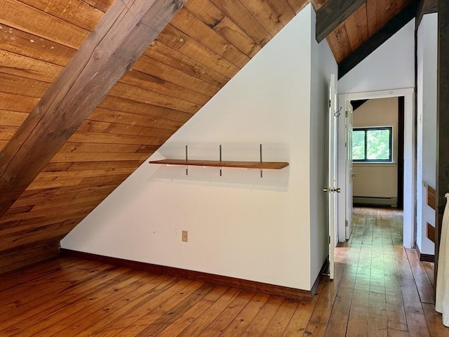 1962 Shelburne Falls Rd, Conway, MA 01341 - additional living space featuring wood ceiling, hardwood / wood-style flooring, and baseboard heating