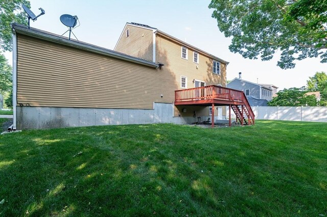 13 Laura Ln, Norton, MA 02766 - rear view of house featuring a wooden deck and stairway