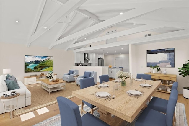 dining room featuring light wood-style floors and recessed lighting
