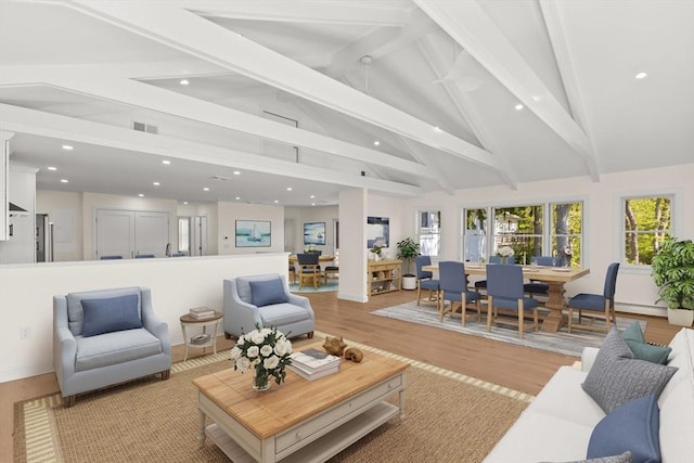 living area featuring recessed lighting and light wood-type flooring