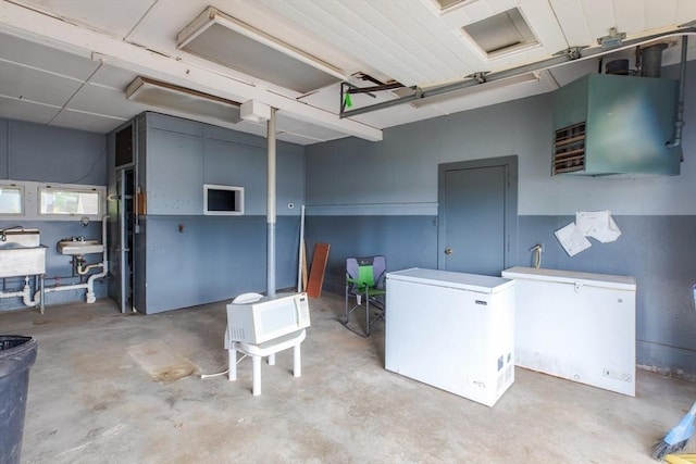 garage with white refrigerator