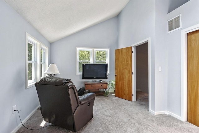 14 Russell Dr Unit 4D, Salem, MA 01970 - living area with healthy amount of natural light, carpet, vaulted ceiling, and baseboards
