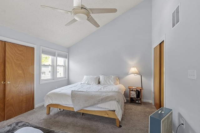 14 Russell Dr Unit 4D, Salem, MA 01970 - bedroom featuring carpet floors, a ceiling fan, high vaulted ceiling, and a textured ceiling