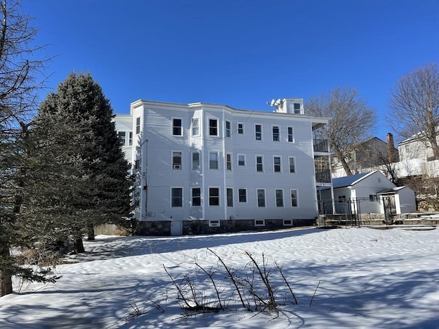 view of snow covered building