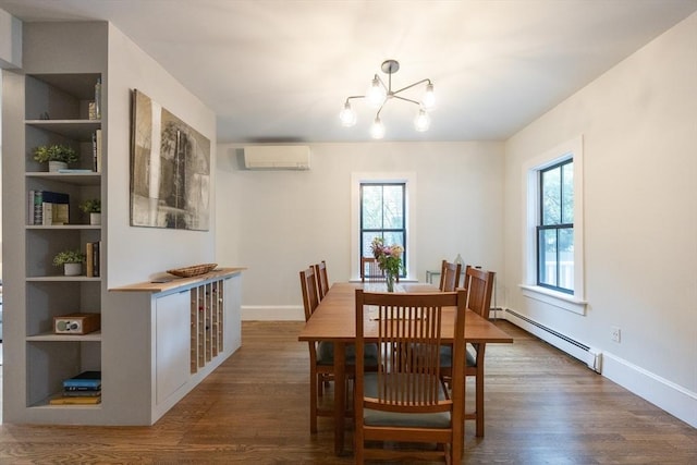 34 Lewis Ave Unit 34, Arlington, MA 02474 - dining area with a baseboard heating unit, dark wood finished floors, a chandelier, and built in shelves