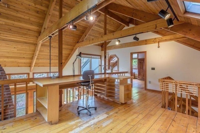 20 Lawton Rd, Leverett, MA 01054 - additional living space featuring wooden ceiling, hardwood / wood-style flooring, a skylight, and baseboards