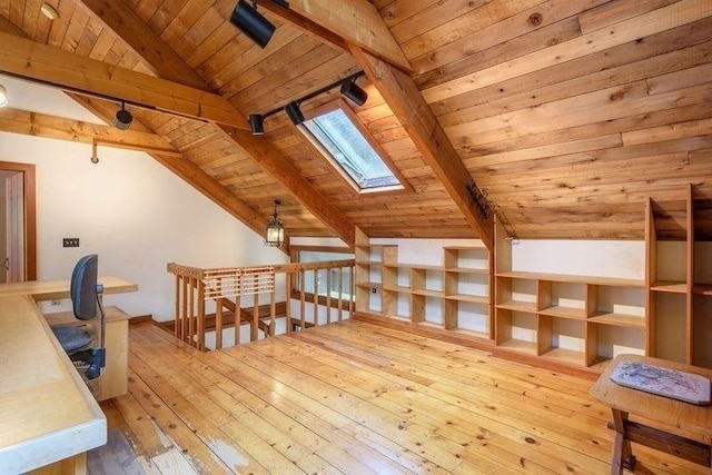20 Lawton Rd, Leverett, MA 01054 - additional living space with wooden ceiling, hardwood / wood-style floors, and a skylight