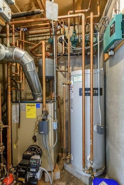 20 Lawton Rd, Leverett, MA 01054 - utility room featuring gas water heater and a heating unit
