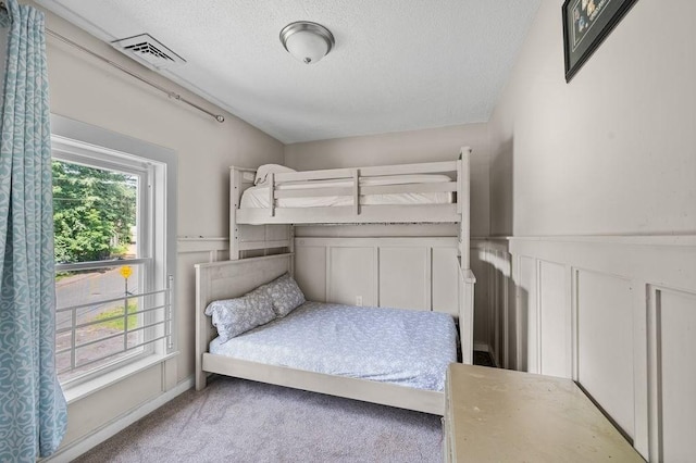 4002 Church St, Palmer, MA 01069 - bedroom with a textured ceiling, carpet floors, a wainscoted wall, and a decorative wall