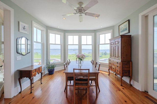 1794 Drift Unit E, Westport, MA 02790 - dining area with healthy amount of natural light, ceiling fan, light wood-style flooring, and recessed lighting