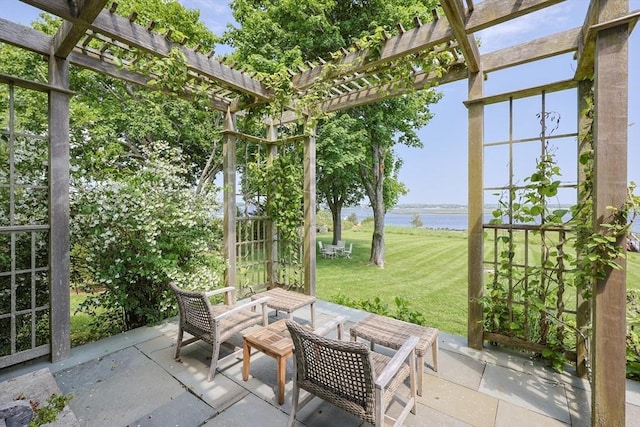 1794 Drift Unit E, Westport, MA 02790 - view of patio / terrace featuring a water view and a pergola