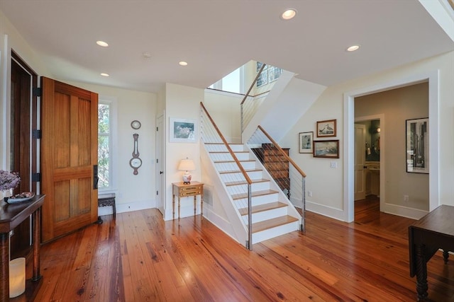 1794 Drift Unit E, Westport, MA 02790 - entrance foyer featuring stairway, hardwood / wood-style flooring, recessed lighting, and a skylight