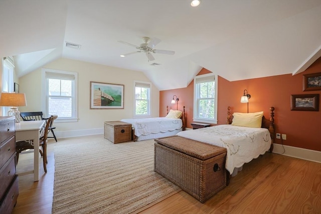 1794 Drift Unit E, Westport, MA 02790 - bedroom with lofted ceiling, light wood finished floors, and ceiling fan