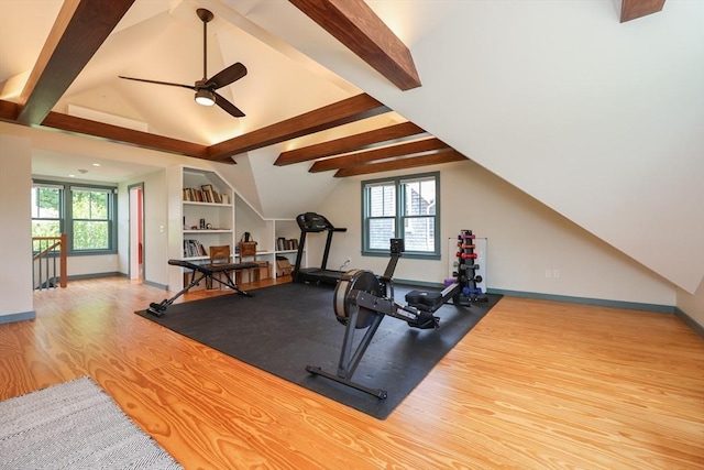1794 Drift Unit E, Westport, MA 02790 - exercise area featuring vaulted ceiling, wood finished floors, a ceiling fan, and built in features