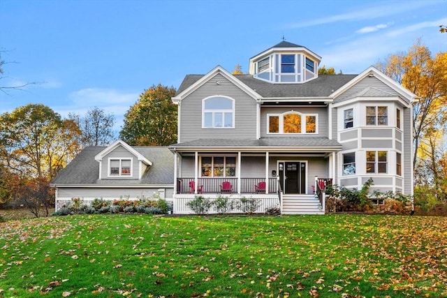 view of front of property with a porch and a front yard