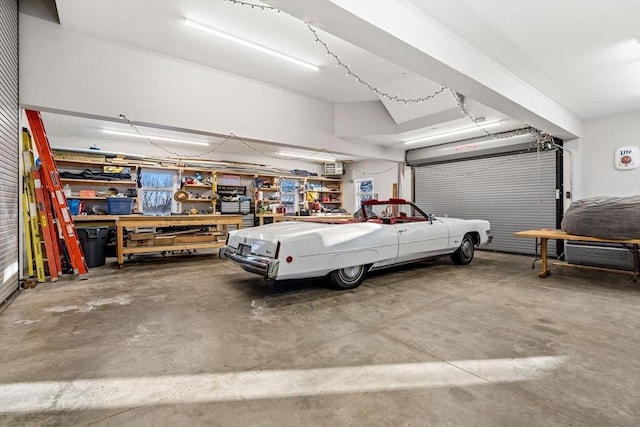 garage featuring a workshop area