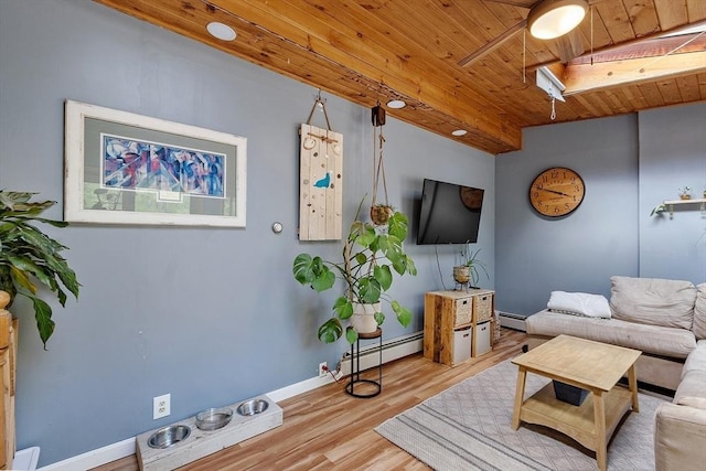 7 Squannacook Ter, Townsend, MA 01469 - living area with a baseboard heating unit, wood ceiling, wood finished floors, and baseboards
