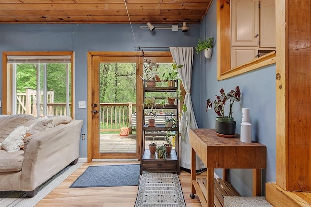 7 Squannacook Ter, Townsend, MA 01469 - doorway to outside with light wood finished floors and wooden ceiling