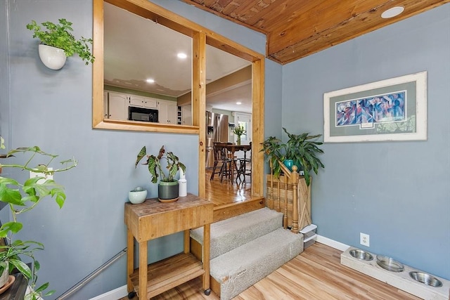 7 Squannacook Ter, Townsend, MA 01469 - doorway to outside featuring light wood-style floors, recessed lighting, baseboards, and stairs