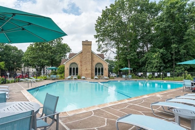 view of pool featuring a patio