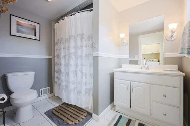 6 Minerva St, Swampscott, MA 01907 - bathroom with vanity, toilet, tile patterned floors, and a shower with shower curtain