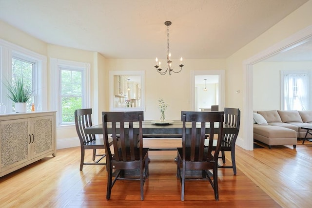 6 Minerva St, Swampscott, MA 01907 - dining space featuring a chandelier, light wood finished floors, and baseboards