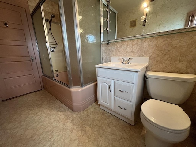 909 High St, Fall River, MA 02720 - full bath featuring a shower with shower door, tile patterned floors, vanity, toilet, and a wainscoted wall