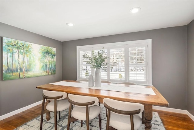 dining room featuring wood-type flooring and plenty of natural light