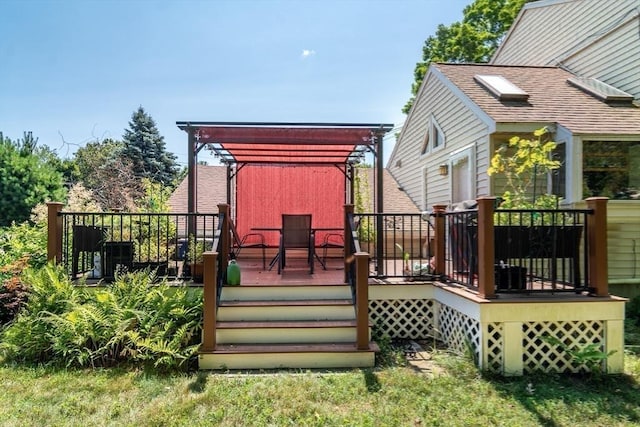 wooden terrace featuring a pergola