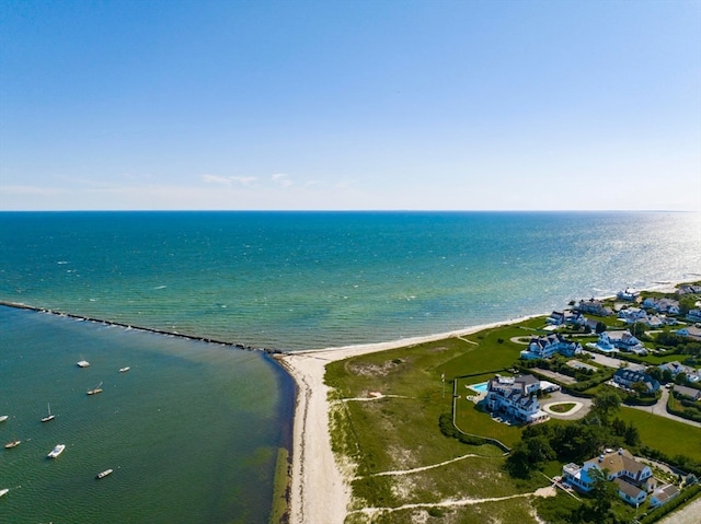 aerial view featuring a beach view and a water view