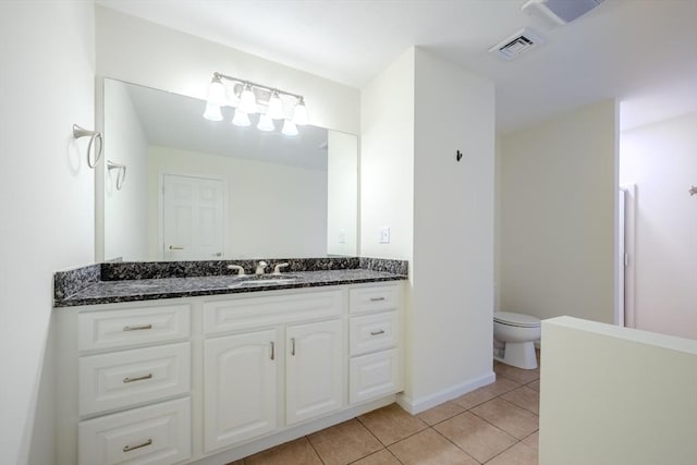 bathroom featuring vanity, toilet, visible vents, and tile patterned floors