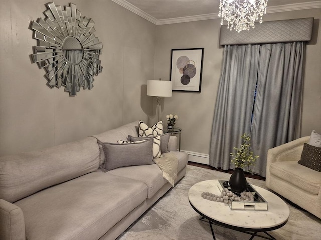 2 Neponset Pl, Canton, MA 02021 - living room featuring a chandelier, ornamental molding, and baseboards