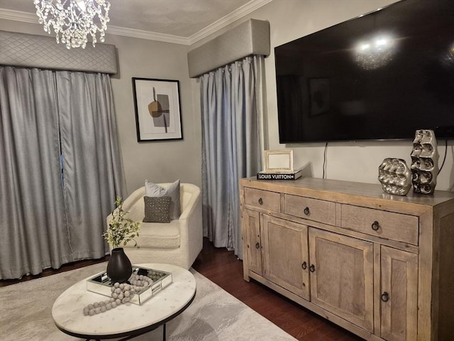 2 Neponset Pl, Canton, MA 02021 - sitting room featuring crown molding, dark wood finished floors, and a chandelier