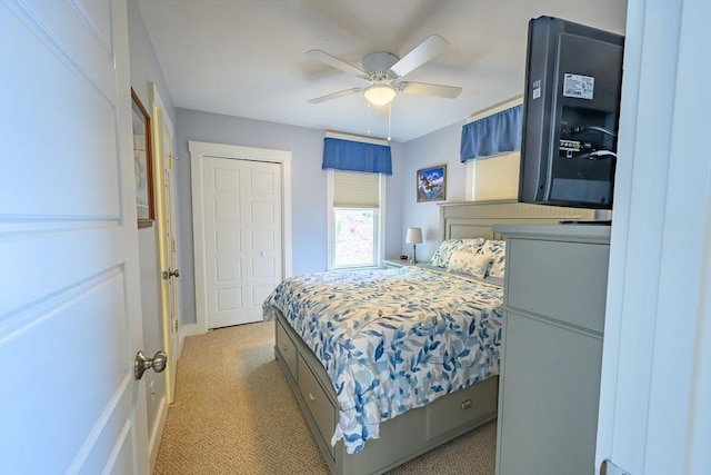 16 White Pine Knl Unit 199, Westford, MA 01886 - bedroom with light colored carpet, a closet, baseboards, and a ceiling fan