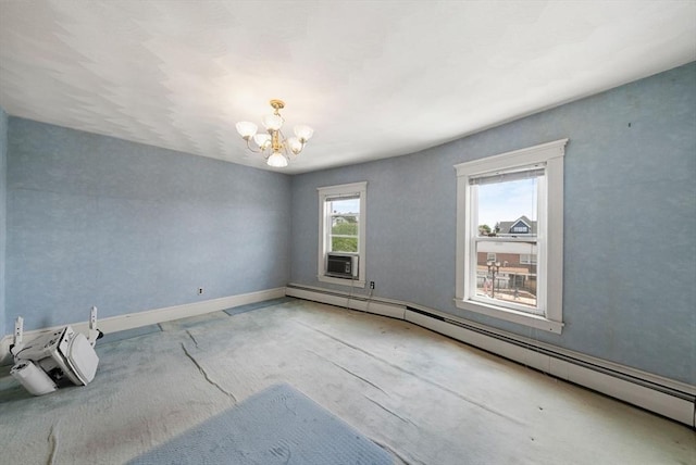 562 Broadway, Everett, MA 02149 - unfurnished room featuring a baseboard heating unit, a chandelier, and cooling unit