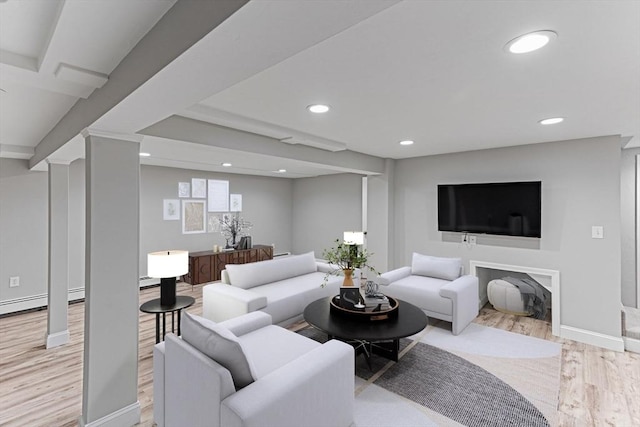 300 Maple St, Franklin, MA 02038 - living room featuring light wood-style floors, recessed lighting, and baseboards