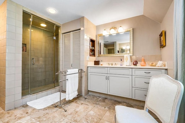 34 Lagrange St, Brookline, MA 02467 - full bathroom with a shower stall, vanity, and recessed lighting