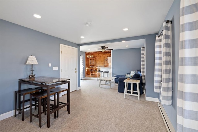 10 Chadwell Ave, Sandwich, MA 02563 - carpeted dining room featuring a baseboard heating unit, recessed lighting, baseboards, and ceiling fan