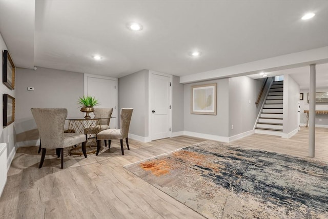 35 E St, Middleton, MA 01949 - dining area with light wood-style floors, recessed lighting, and stairs